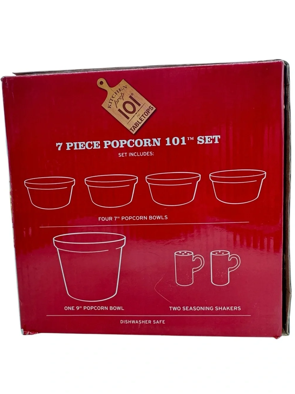Ceramic 7 Piece Popcorn Family Set - Tub, Bowls, Salt Shakers Kitchen Prep 101